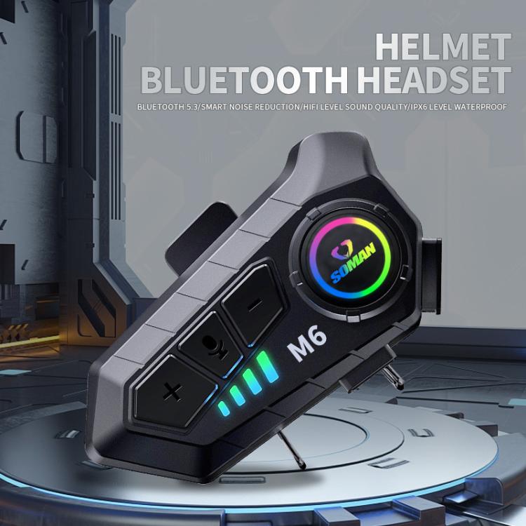SOMAN Motorcycle Helmet Bluetooth Headset Stereo Voice Microphone, Style:M6 - Soft Mic - British D'sire