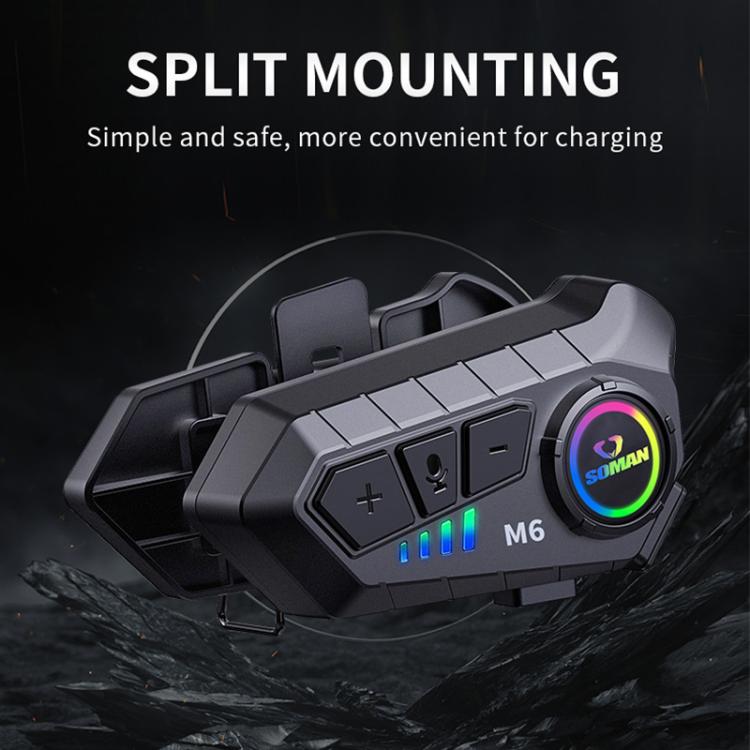 SOMAN Motorcycle Helmet Bluetooth Headset Stereo Voice Microphone, Style:M6 - Soft Mic - British D'sire
