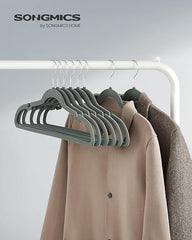 SONGMICS Velvet Hangers, Pack 30 Coat Hangers for Clothes, Non - Slip, with Shoulder Notches, Trouser Bar, 360° Swivel Hook, Space - Saving, 0.6 cm Thick, 43 cm Long, Grey CRF029V03 - Velvet Hangers - British D'sire