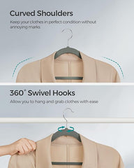 SONGMICS Velvet Hangers, Pack 30 Coat Hangers for Clothes, Non - Slip, with Shoulder Notches, Trouser Bar, 360° Swivel Hook, Space - Saving, 0.6 cm Thick, 43 cm Long, Grey CRF029V03 - Velvet Hangers - British D'sire