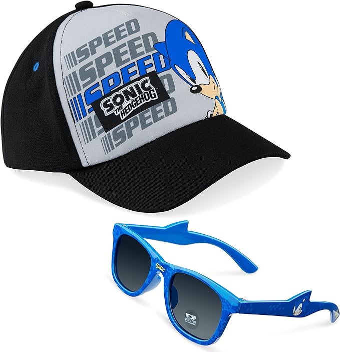 Sonic The Hedgehog Baseball Cap and Kids Sunglasses Summer Holiday Accessories Set Adjustable Strap Boys Cap 100% UV Protection Kids Sunglasses Sonic Gifts for Boys - British D'sire Main image
