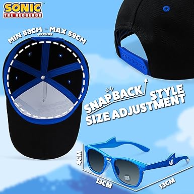 Sonic The Hedgehog Baseball Cap and Kids Sunglasses Summer Holiday Accessories Set Adjustable Strap Boys Cap 100% UV Protection Kids Sunglasses Sonic Gifts for Boys - Kids Accessories - British D'sire