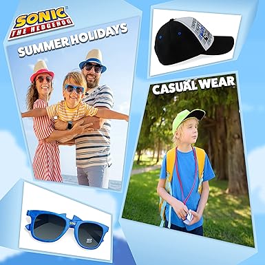 Sonic The Hedgehog Baseball Cap and Kids Sunglasses Summer Holiday Accessories Set Adjustable Strap Boys Cap 100% UV Protection Kids Sunglasses Sonic Gifts for Boys - Kids Accessories - British D'sire