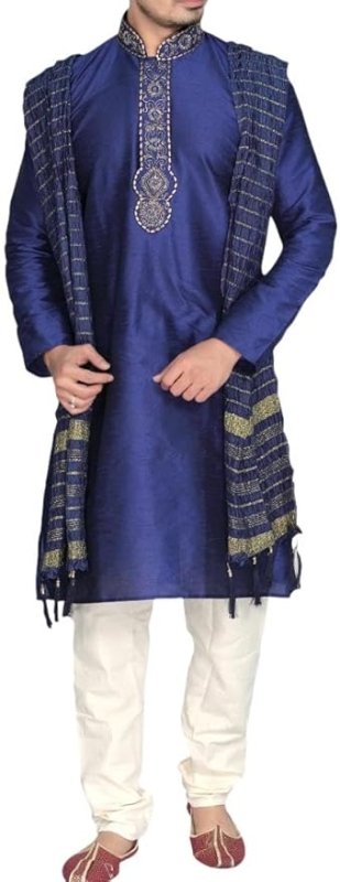 Sonisha MKP9007 Men's Blue Kurta Pajama Set Wedding Kurta Pyjama Indian Party Suit Secondary image