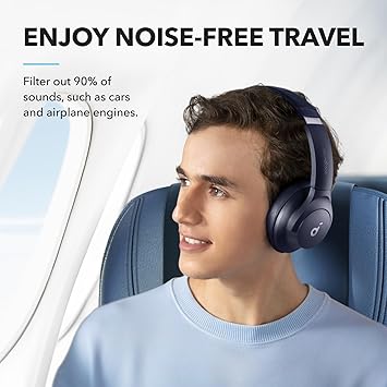 soundcore by Anker Q20i Hybrid Active Noise Cancelling Foldable Headphones, Wireless Over - Ear Bluetooth, 40H Long ANC Playtime, Hi - Res Audio, Big Bass, Customize via an App, Transparency Mode - Foldable Headphones - British D'sire