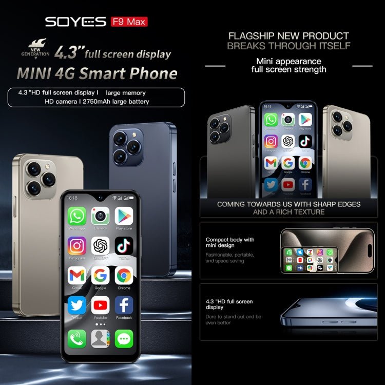 SOYES F9 Max, 6GB+128GB, 4.3 inch Android 12 MTK6762 Octa Core, Network: 4G, OTG, Dual SIM (Black) - British D'sire