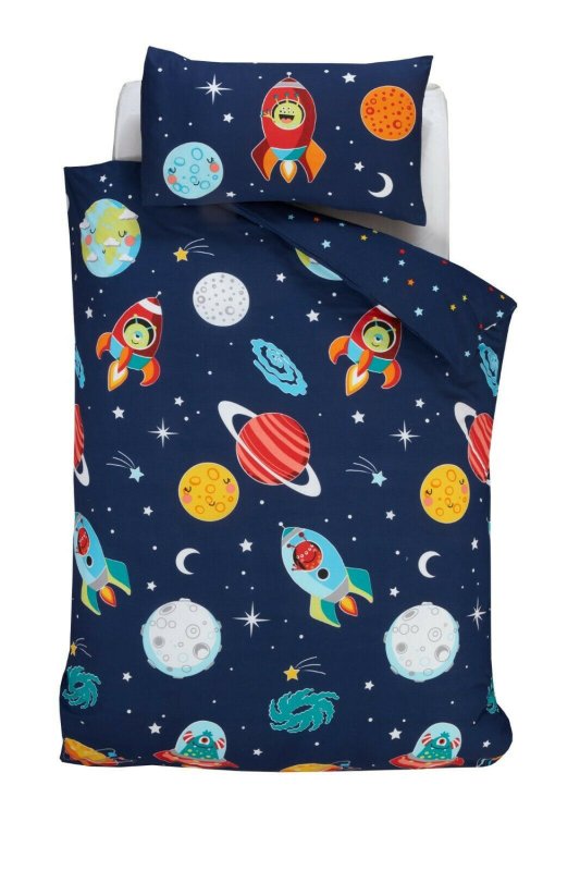 Space Alien Glow in the Night Kids Children Bedding Single Double Toddler Duvet Quilt Cover Set Boys Girls - Duvet Set - British D'sire