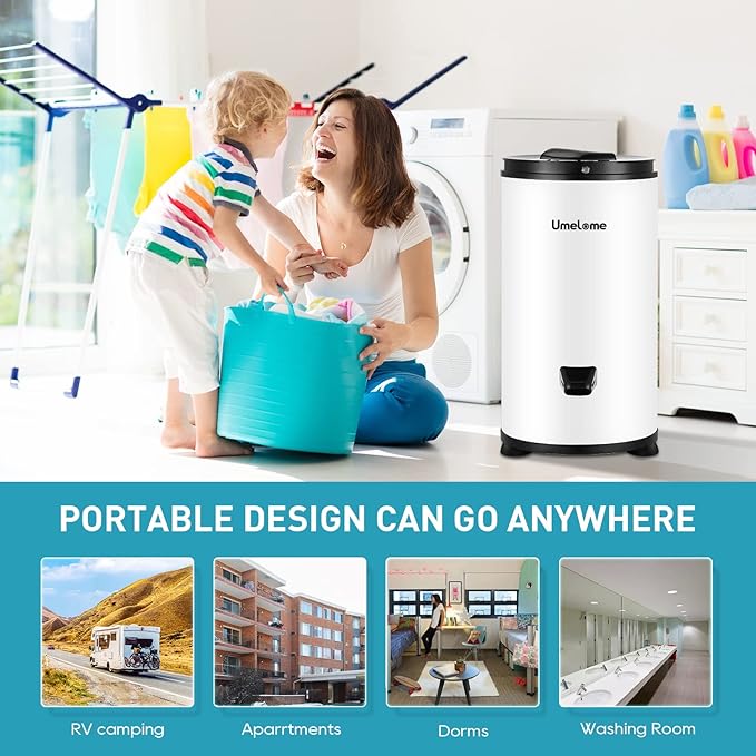 Spin Dryer 6kg by Umelome, Energy&Power Saving Spinner, Energy Efficiency Class: A+++, 2800 RPM Clothes Dryer, Gravity Drain dryer, White - British D'sire
