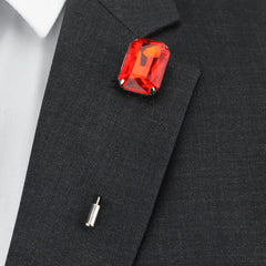 Square Gem Lapel Pin, Red - All Products - British D'sire