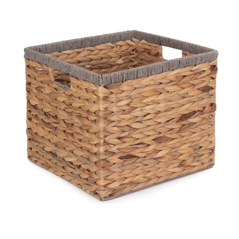 Square Water Hyacinth With Grey Rope Border Storage Basket Secondary image