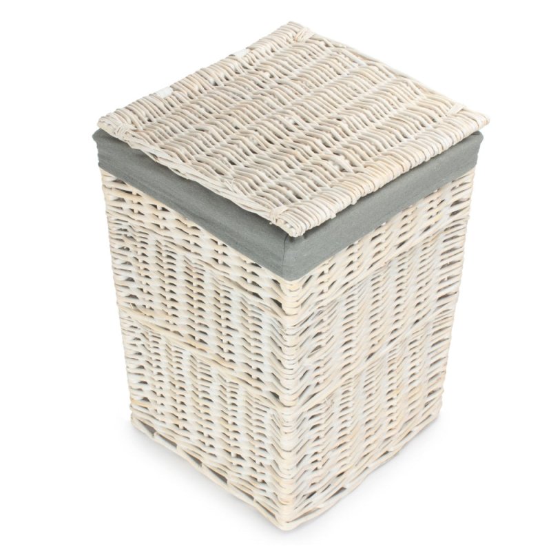 Square White Wash Laundry Hamper with Grey Sage Lining Secondary image