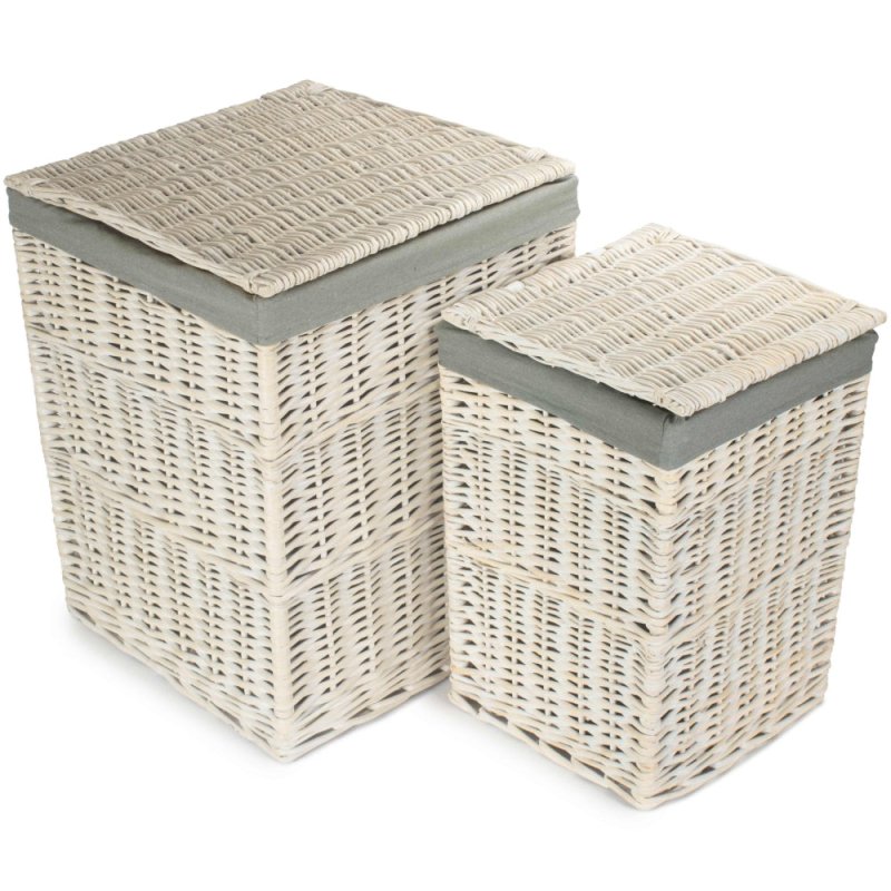 Square White Wash Laundry Hamper with Grey Sage Lining Secondary image
