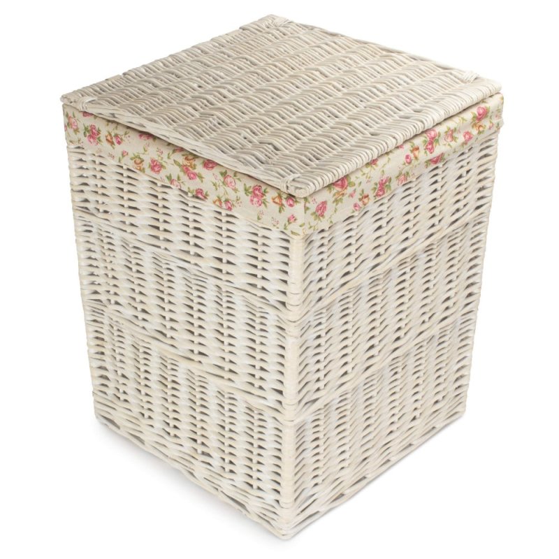 Square White Wash Wicker Laundry Basket Rose Lining - Laundry Baskets - British D'sire
