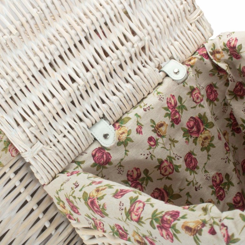 Square White Wash Wicker Laundry Basket Rose Lining - Laundry Baskets - British D'sire