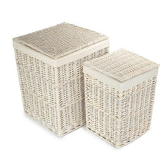 Square White Wash Wicker Laundry Basket - Laundry Baskets - British D'sire