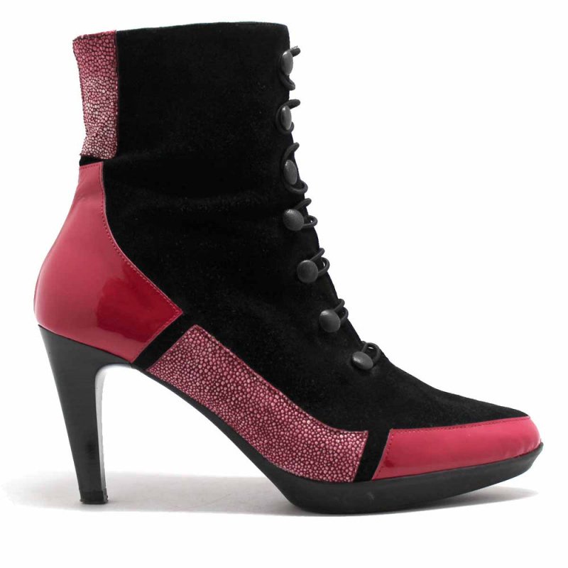 St Lucia - Black/Fuchsia Button boot - British D'sire Main image