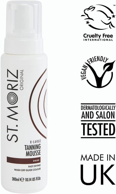 St Moriz Original Extra Large Instant Tanning Mousse in Dark | Fast Drying Vegan Fake Tan | With Wash Off Guide Colour | For Streak Free Bronzed Glow | Dermatologically Tested & Cruelty Free | 300ml - British D'sire