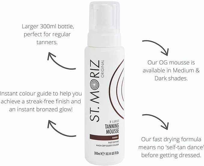 St Moriz Original Extra Large Instant Tanning Mousse in Dark | Fast Drying Vegan Fake Tan | With Wash Off Guide Colour | For Streak Free Bronzed Glow | Dermatologically Tested & Cruelty Free | 300ml - British D'sire