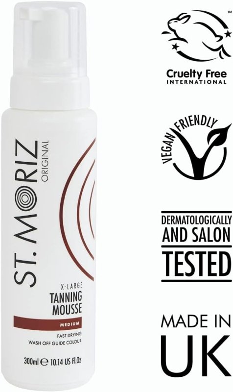 St Moriz Original Extra Large Instant Tanning Mousse in Medium | Fast Drying Vegan Fake Tan | With Wash Off Guide Colour | For Streak Free Bronzed Glow | Dermatologically Tested & Cruelty Free | 300ml - British D'sire