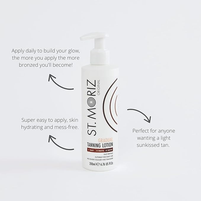 St Moriz Original Gradual Tanning Lotion | Hydrating Gradual Tanning Moisturiser with Fake Tan | Light to Dark | Gradual Tan Body Moisturiser | Dermatologically Tested | Vegan | Cruelty Free | 200ml - British D'sire
