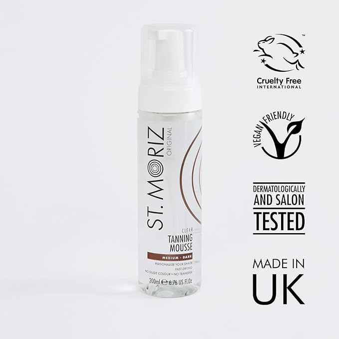 St Moriz Original Instant Clear Tanning Mousse in Medium to Dark | Fast Drying Vegan Fake Tan | Light Glow in 1 Hour, Deeper Glow After 8 Hours | Dermatologically Tested | Cruelty Free | 200ml - British D'sire