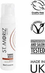 St Moriz Original Instant Tanning Mousse in Medium | Fast Drying Vegan Fake Tan Mousse | Instant Wash Off Guide Colour for a Medium Golden Glow | Dermatologically Tested | Cruelty Free | 200ml - British D'sire
