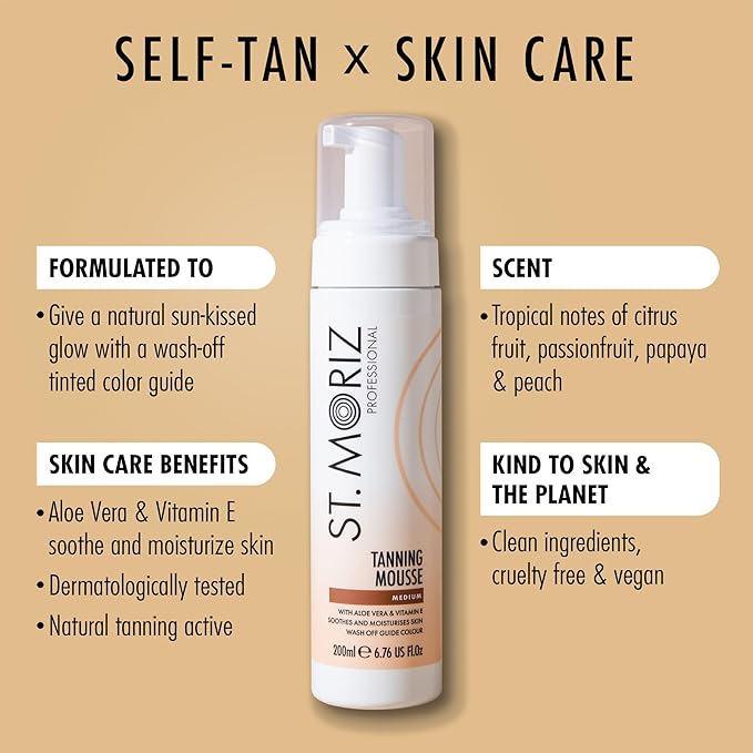 St Moriz Professional Instant Tanning Mousse in Medium | Fast Drying Vegan Fake Tan | With Aloe Vera & Vitamin E | For Streak Free Medium Golden Glow | Dermatologically Tested & Cruelty Free | 200ml Secondary image
