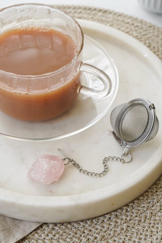 Stainless Steel Rose Quartz Raw Crystal Tea Strainer - Tea Strainers - British D'sire Main image