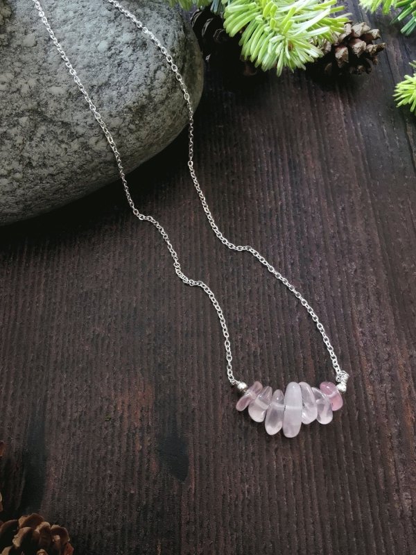Sterling Silver Rose Quartz Semi Precious Stone Necklace - Necklaces - British D'sire Main image