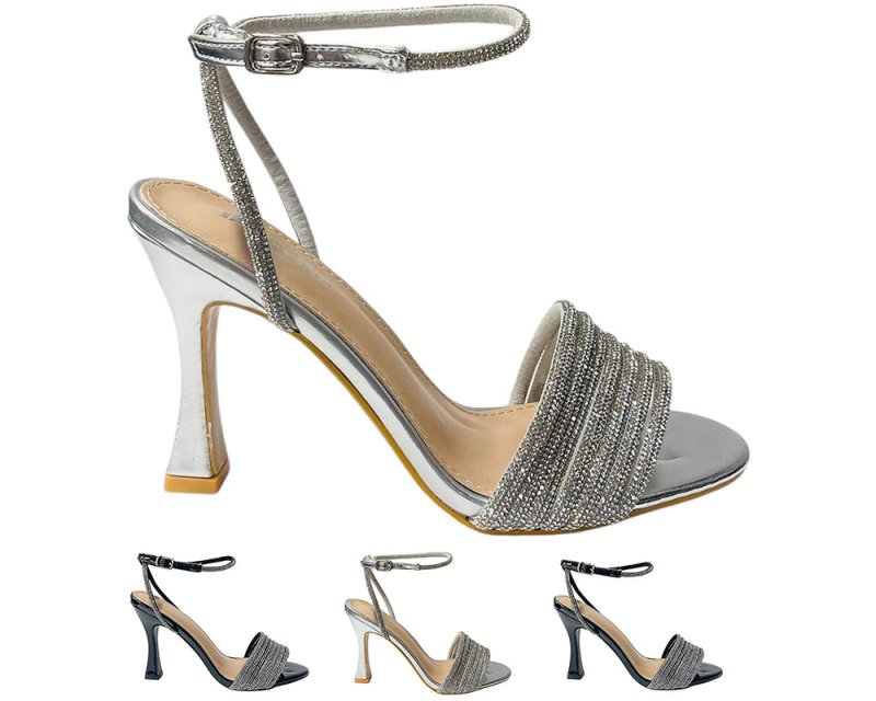 Strappy Rhinestone Spool Heel Shoes - Heels - British D'sire Main image