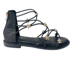 Strass Flowers Flat Zip Sandals - Sandals - British D'sire
