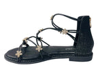 Strass Flowers Flat Zip Sandals - Sandals - British D'sire