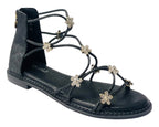 Strass Flowers Flat Zip Sandals - Sandals - British D'sire