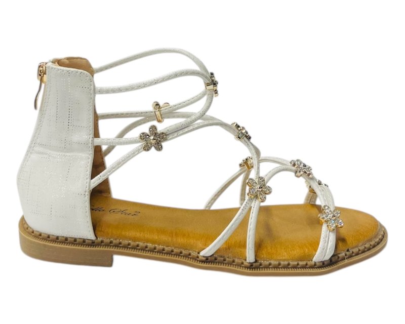 Strass Flowers Flat Zip Sandals - Sandals - British D'sire