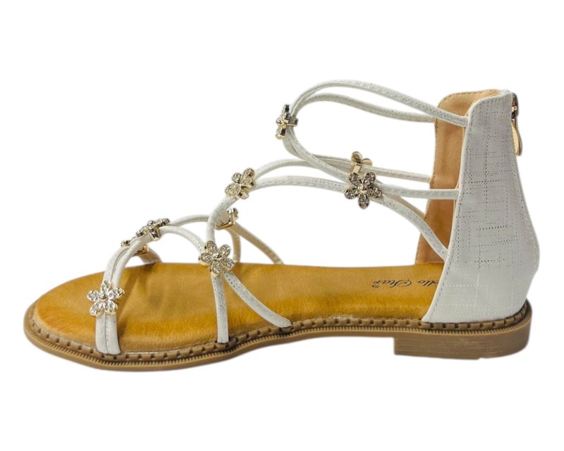 Strass Flowers Flat Zip Sandals - Sandals - British D'sire