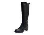 Stretch Panels Faux Leather Zip Knee High Boots - Boots - British D'sire