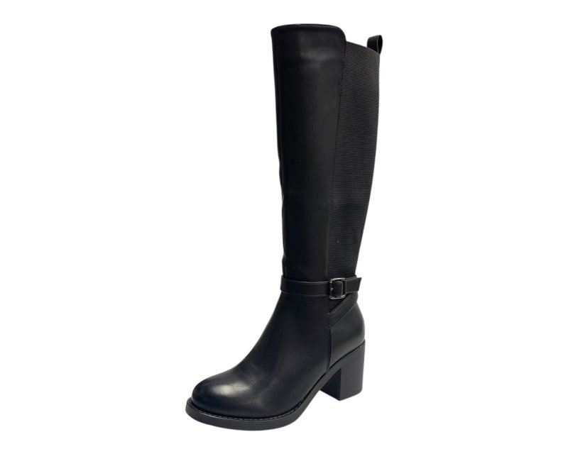 Stretch Panels Faux Leather Zip Knee High Boots - Boots - British D'sire