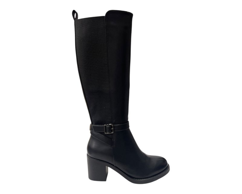 Stretch Panels Faux Leather Zip Knee High Boots - Boots - British D'sire Main image