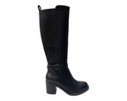 Stretch Panels Faux Leather Zip Knee High Boots - Boots - British D'sire