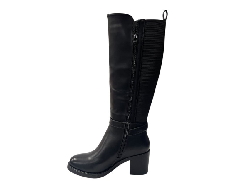 Stretch Panels Faux Leather Zip Knee High Boots - Boots - British D'sire