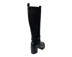 Stretch Panels Faux Leather Zip Knee High Boots - Boots - British D'sire