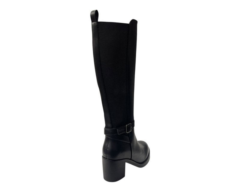 Stretch Panels Faux Leather Zip Knee High Boots - Boots - British D'sire