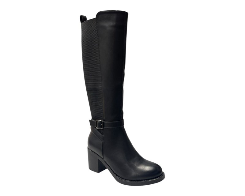 Stretch Panels Faux Leather Zip Knee High Boots Secondary image