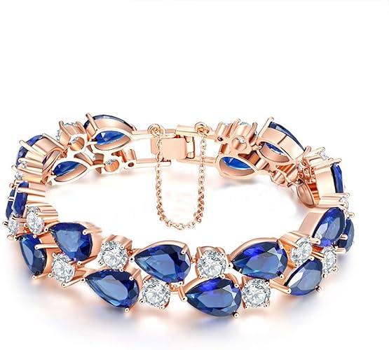 StunningBoutique "Chic Gold Plated Blue Sapphire Colour Austria Crystal Bangle Women Bracelet Party Jewellery 19CM/7.5IN (Blue, 18k yellow Gold plated) - Bracelets & Bangles - British D'sire Main image