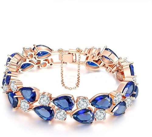 Infinity – Crystal Bangle Bracelet (19CM) – Gold plated Blue sapphire Swarovski Crystal - Luxurious Party Jewellery, Gift for her for every Occasion.