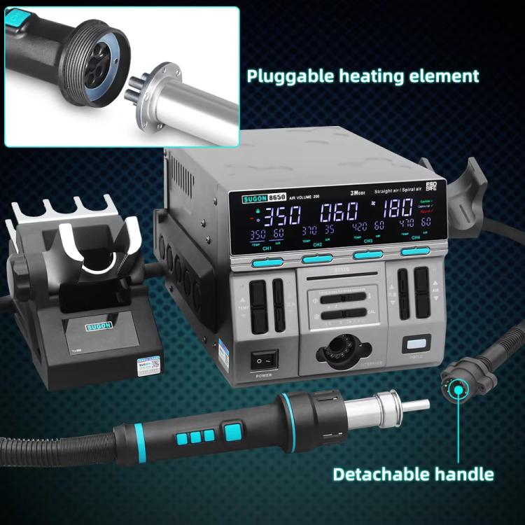 SUGON 8650 1300W Hot Air Soldering Station Big Wind Power Maintenance Motherboard CPU Desoldering Station With 4 Air Nozzles(US Plug) - British D'sire