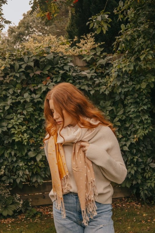 Sunshine Yellow Cream Mix Polka Dot Ombre Tassel Pashmina - Scarves & Snoods - British D'sire
