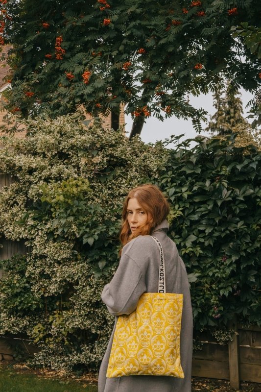Xander Kostroma - Sunshine Yellow Skull Print Cotton Shopper Tote Bag for Women - Eco-Friendly 100% Cotton Canvas - Limited Edition Durable Shopping Bag - 38cm x 35cm - Perfect for Everyday Use Secondary image