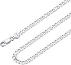 Suplight Solid 925 Sterlings Silver 3mm Flat Curb Chain Necklace, Hip Hop Jewellery for Men Women - Unisex Jewellery - British D'sire