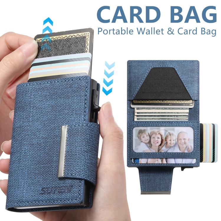 Suteni Denim Buckle Button Automatically Pops Out the Card Box(Blue) - British D'sire